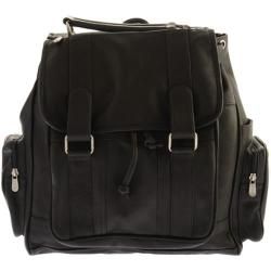 Piel Leather Double Loop Flap over Laptop Backpack 3000 Black Leather