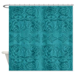 Turquoise Tooled Leather Graphic Shower Cur  Use code FREECART at Checkout