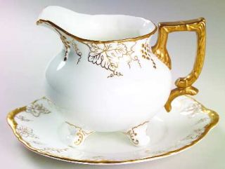 Royal Crown Derby Vine Gold Open Sauce Boat & Underplate, Fine China Dinnerware