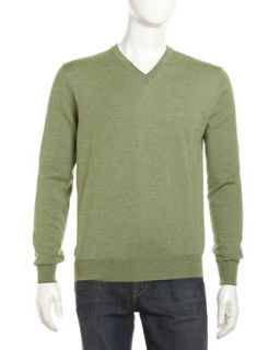 Tipped V Neck Sweater, Foliage