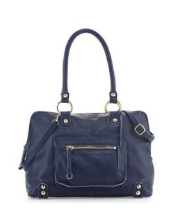 Dylan Front Pocket Leather Duffle Bag, Blue