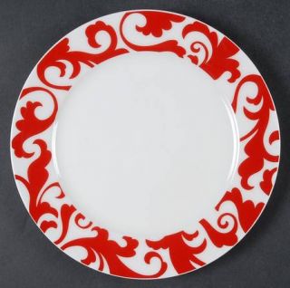 Ciroa Fiori Red Salad Plate, Fine China Dinnerware   Red Scrolls,Rim,Smooth,No T