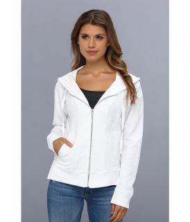 DKNY Jeans Geometric Lace Zip Front Hoodie Womens Sweatshirt (White)