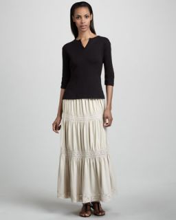 Lace Trim Tiered Maxi Skirt