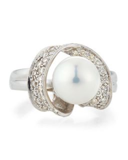 Diamond & Akoya Pearl Wraparound Ring, Size 7