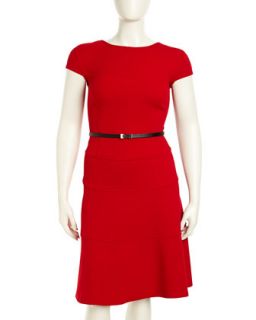 Cap Fit And Flare Belted Dress, Womens