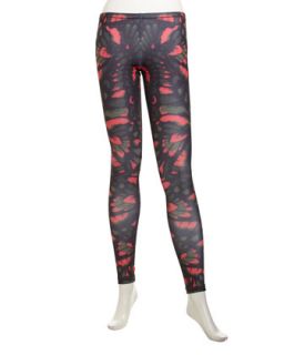 Floral Print Stretch Ponte Pants, Pink/Beige