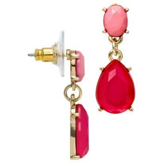 Womens Post Top Tear Drop Earrings with Cabochon   Pink/Gold