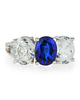 3 Stone CZ & Synthetic Sapphire Ring