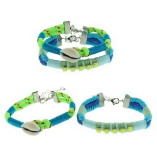 Womens Cord, Shell and Rhinestone Bracelet Set of 2   Blue/Multicolor