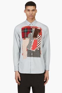 Comme Des Garons Shirt Grey And Red Painted Eye Patchwork Shirt