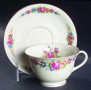Baronet Carmen Footed Cup & Saucer Set, Fine China Dinnerware   Floral Rim & Cen