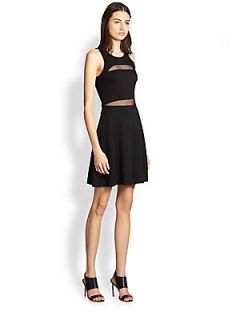 Bailey 44 Mesh Paneled Fit and Flare Dress   Black