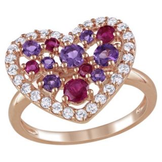 Pink Plated Silver 1 3/4ct White Topaz, Ruby and Amethyst Ring