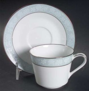 Noritake Lamita Footed Cup & Saucer Set, Fine China Dinnerware   White Floral On