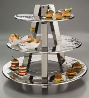 American Metalcraft 3 Tier Accent Display Stand, Hammered, Stainless