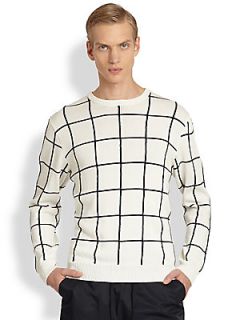 T by Alexander Wang Grid Intarsia Sweater   White