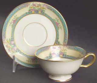 Lenox China Monticello (Older Green) Footed Cup & Saucer Set, Fine China Dinnerw