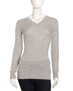 Deep V Cashmere Sweater, Gray Nimb