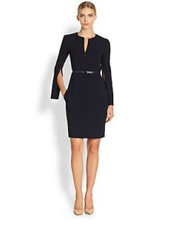 Akris Belted Zip Vent Wool Dress   Ink