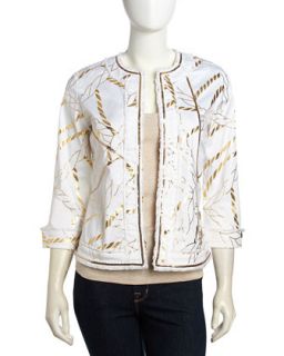 Sequin Fringe Trimmed Rope Print Jacket, White/Gold