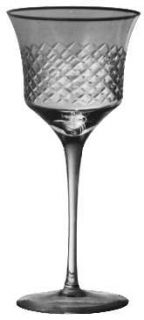 Fostoria Atlanta (Romanian Line) Water Goblet   Gold Trim, Diamond  Cuts On Bowl