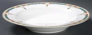 Mikasa Nobelese Large Rim Soup Bowl, Fine China Dinnerware   Gold Pendants,Green