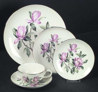 Homer Laughlin  Pink Magnolia Flat Cup & Saucer Set, Fine China Dinnerware   Rhy
