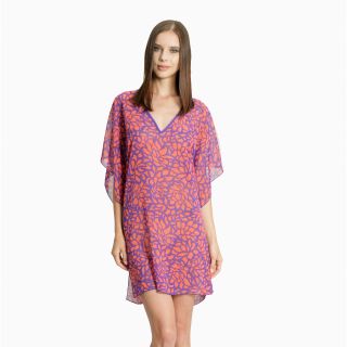 Jordan Taylor Womens Coral And Purple Abstract Floral Print Tunic