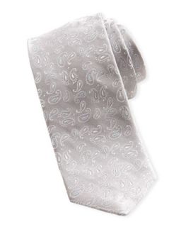 Small Paisley Skinny Silk Tie, Silver