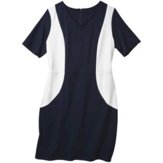 Merona Womens Plus Size V Neck Colorblock Ponte Dress   Navy/Cream 4