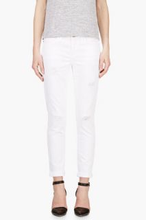Current_elliott White Distressed Stiletto Skinny Jeans