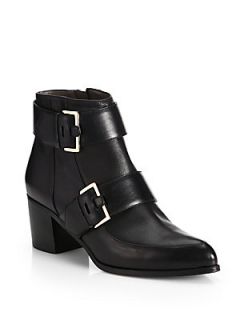 Jason Wu Leather Buckle Ankle Boots   Black