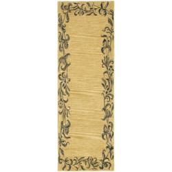 Handmade New Zealand Wool Floral Border Gold Rug (26 X 8)