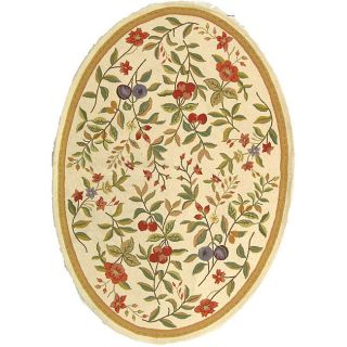 Hand hooked Garden Ivory Wool Rug (46 X 66 Oval)