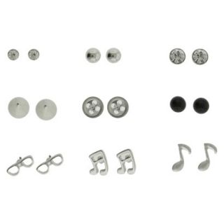 Stone, Ball, Spike, Button, Glasses and Musical Note Stud Earrings Set of 9  