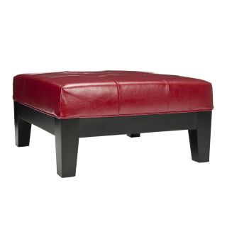Safavieh Supreme Square Red Leather Ottoman (RedMaterials Bi cast leather, woodFinish BlackDimensions 16 in. H. x 29.5 in. W. x 29.5 in. D. )