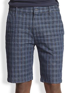 7 For All Mankind Woven Plaid Chino Shorts   Blue