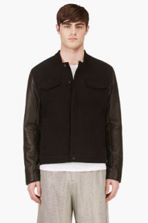 T By Alexander Wang Black Denim And Leather Hybrid Bomber Jacket