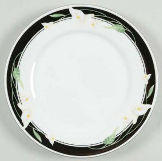 Sango Black Fantasy Salad Plate, Fine China Dinnerware   Majesty Line, Black Ban