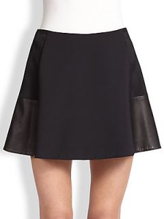 Rag & Bone Montrose Leather Paneled Flared Skirt   Black