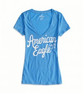 Sapphire Ice AEO Factory Heritage Graphic T Shirt, Womens S