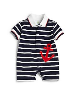 Florence Eiseman Infants Striped Anchor Romper   Navy
