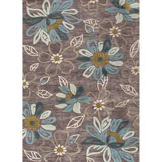 Hand tufted Transitional Floral Pattern Brown Rug (76 X 96)