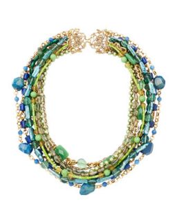 Multi Strand Mixed Stone and Pearl Necklace, Blue/Green