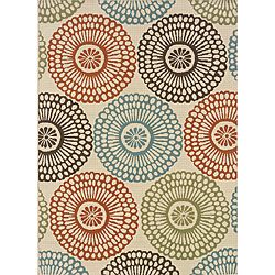 Ivory/red Outdoor Polypropylene Area Rug (53 X 76)