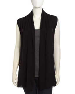 Open Front Silk Cashmere Blend Vest, Black