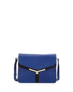 Valentina Shoulder Colorblock Pebble Leather Shoulder Bag, Sapphire