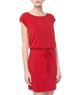 Beaded Jersey Drawstring Dress, Red