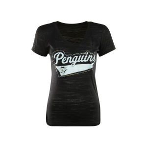 Pittsburgh Penguins NHL Womens Outline Tailsweep V Neck T Shirt